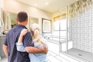 Couple Facing Bathroom Drawing